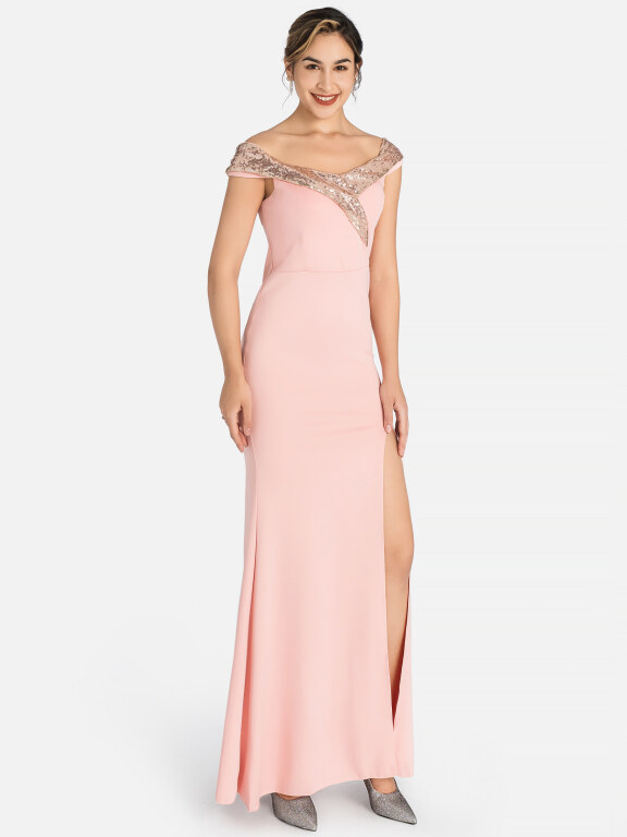 Women's Elegant Off Shoulder Plain Splicing Sequin Split Thigh Maxi Mermaid Evening Dress 9056#, Clothing Wholesale Market -LIUHUA, Women, Women-s-Bottoms