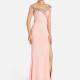 Women's Elegant Off Shoulder Plain Splicing Sequin Split Thigh Maxi Mermaid Evening Dress 9056# Pink Clothing Wholesale Market -LIUHUA