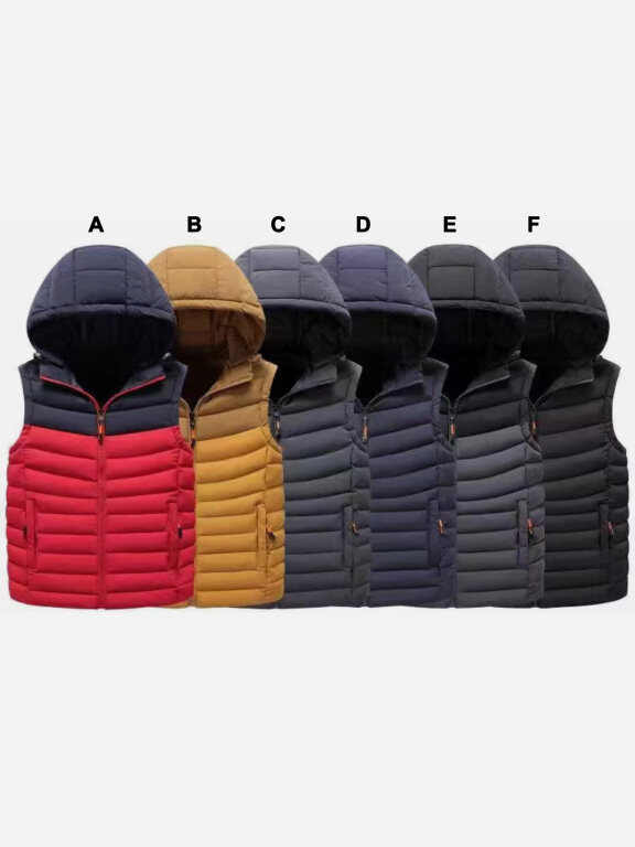 Kids Casual Hooded Zipper Pocket Colorblock Thermal Puffer Jacket Vest, Clothing Wholesale Market -LIUHUA, KIDS-BABY, Boys-Clothing
