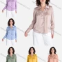 Wholesale Women's Casual Plain Button Down Ruched Long Sleeve Shirt V2749# preview