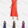 Wholesale Women's Casual Plain V Neck Layered Ruffle Trim Shirred Midi Dress V2795# preview