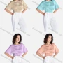 Wholesale Women's Casual Plain Round Neck Cut Out Half Sleeve Tie Back Crop Blouse preview