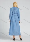Wholesale Women's Casual Long Sleeve Button Front Plain A-Line Maxi Dress With Belt - Liuhuamall