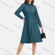 Wholesale Women's Plain Casual Button Front Long Sleeve Flared Hem Knee Length Shirt Dress 31# Clothing Wholesale Market Liuhua