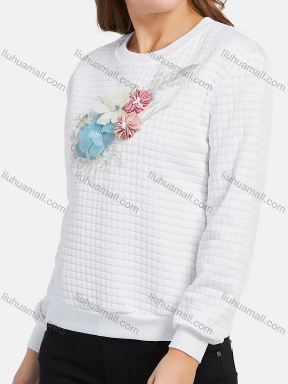 Wholesale Women's Long Sleeve 3D Floral Waffle Pullover Sweatshirt 2021-6#