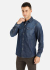 Wholesale Men's Casual Plain Button Front Denim Wash Shirt With Pockets - Liuhuamall