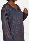 Wholesale Women's Vintage Crew Neck Long Sleeve Splicing Allover Print Button Front Maxi Lounge Nightgown - Liuhuamall