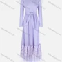 Wholesale Women's Plain Mesh Ruffle Neck Zip Back Long Sleeve Lace Trim Maxi Dress With Belt preview