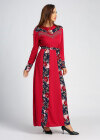 Wholesale Women's Elegant Long Sleeve Rhinestone Floral Print Splicing Maxi Dress With Belt - Liuhuamall