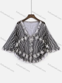 Wholesale Women's Open Front Embroidered Sheer Mesh Cover Up Top Without Pearl Pin, LIUHUA CLOTHING WHOLESALE