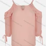 Wholesale Women's Key Hole Drap Tie Sleeve Solid Casual Cold Shoulder Crop Blouse preview