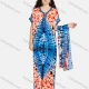 Wholesale Women's African Short Sleeve V Neck Tie Dye Embroidered Maxi Dress With Scarf BS-822# Multi-color Clothing Wholesale Market Liuhua