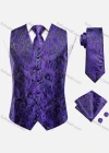 Wholesale Men's Formal Paisley Print Silky Waistcoat With Necktie & Kerchief & Cufflinks 4-piece Set - Liuhuamall
