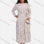 Wholesale Women's Casual Floral Print Round Neck Long Sleeve Ruffle Hem Maxi Dress With Belt preview