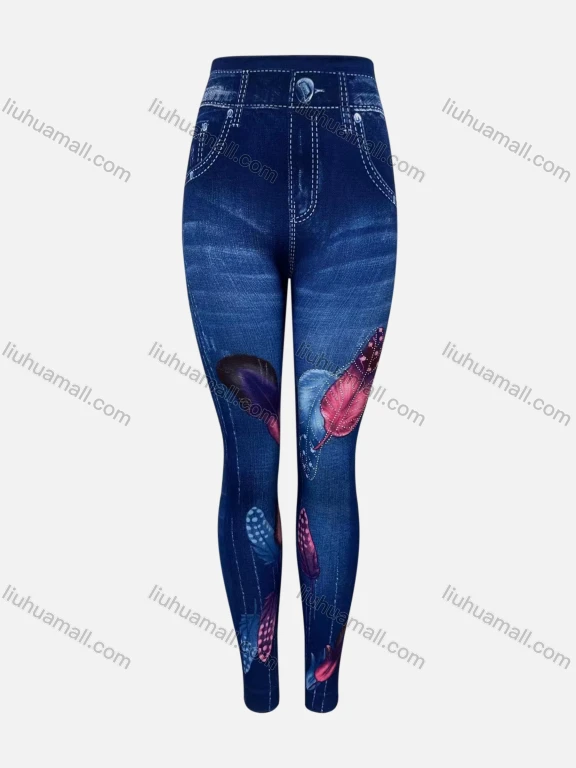 Wholesale Women's Casual Rhinestone Long Floral Print Leggings