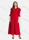 Wholesale Women's Casual Elegant V Neck Flounce Poet Sleeve Buttons Down Ruffle Trim Plain Maxi Dress - Liuhuamall