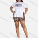 Wholesale Women's Casual Letter Split Side Short Sleeve Tee & Leopard Skinny Fit Shorts Set White&Leopard Clothing Wholesale Market Liuhua