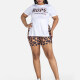 Women's Casual Letter Split Side Short Sleeve Tee & Leopard Skinny Fit Shorts Set White&Leopard Clothing Wholesale Market -LIUHUA