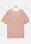 Wholesale Women's Notched Neck Short Sleeve Pearl Lace Applique Knit Tops - Liuhuamall