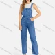 Wholesale Women's Casual Patch Pocket Button Closure Denim Overall Medium Blue Clothing Wholesale Market Liuhua