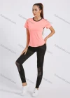 Wholesale Women's Sporty Colorblock Short Sleeve Quick-dry Breathable Athletic T-shirt W7009# - Liuhuamall