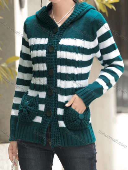 Wholesale Women's Striped Button Front Dual Pocket Cardigan