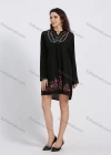 Wholesale Women's Notch Neck Long Sleeve Embroidery Knee Length Dress - Liuhuamall
