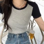 Wholesale Women's Casual Splicing Colorblock Round Neck Short Sleeve Tee 1058# preview