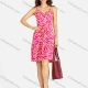 Wholesale Women's Casual Allover Print Shirred Backless Short Cami Dress With Belt Hot Pink Clothing Wholesale Market Liuhua
