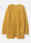 Wholesale Women's Plain Puff Sleeve Open Front Dual Pockets Cardigan - Liuhuamall