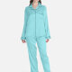 Women's Lounge Plain Lapel Neck Long Sleeve Button Down Patch Pocket Tops & Pants 2 Piece Set Pajama Suit 7# Clothing Wholesale Market -LIUHUA