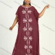 Wholesale Women's African Plus Size Vintage Round Neck Robe Batwing Sleeve Floral Embroidery Plain Kaftan Dress 4# Clothing Wholesale Market Liuhua