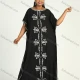 Wholesale Women's African Plus Size Vintage Round Neck Robe Batwing Sleeve Floral Embroidery Plain Kaftan Dress Black Clothing Wholesale Market Liuhua