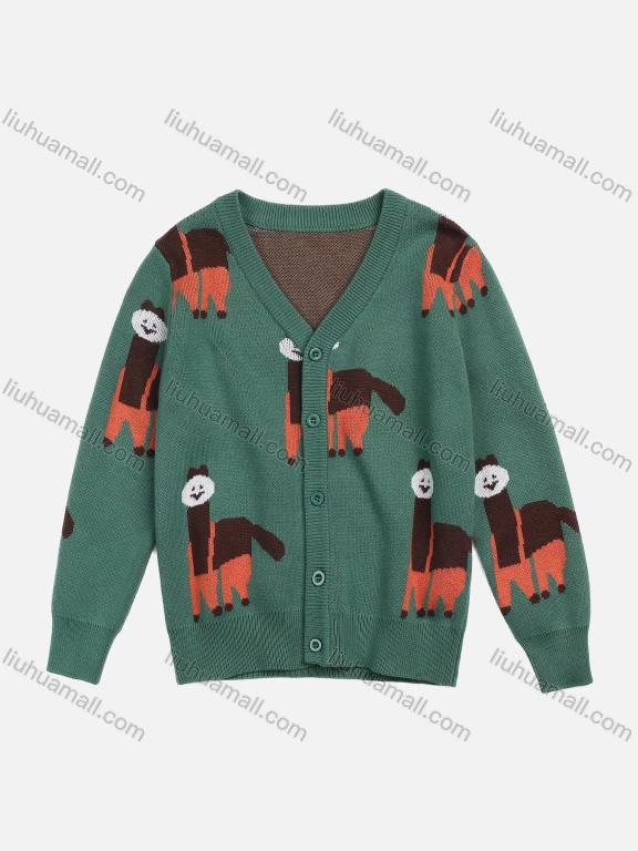 Wholesale Boys' V-Neck Cartoon Print Long Sleeve Button Cardigan