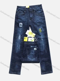Wholesale Boys Casual Button Pockets Frayed Patched Labelled Embroidered Letter Plain Jean 02#, LIUHUA CLOTHING WHOLESALE