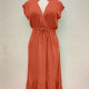 Women's Casual Turn-down Collar Wrap Lace Up Layered Midi Dress 18# Clothing Wholesale Market -LIUHUA