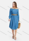 Wholesale Women's Casual Off Shoulder Flap Pocket Demin Dress With Belt - Liuhuamall