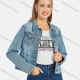 Wholesale Women's Casual Distressed Ripped Flap Pockets Long Sleeve Button Down Denim Jacklet Light Blue Clothing Wholesale Market Liuhua
