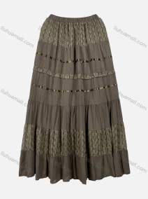 Wholesale Women's Casual Elastic Waist Sequin Pleated A-line Midi Skirt 176#, LIUHUA CLOTHING WHOLESALE