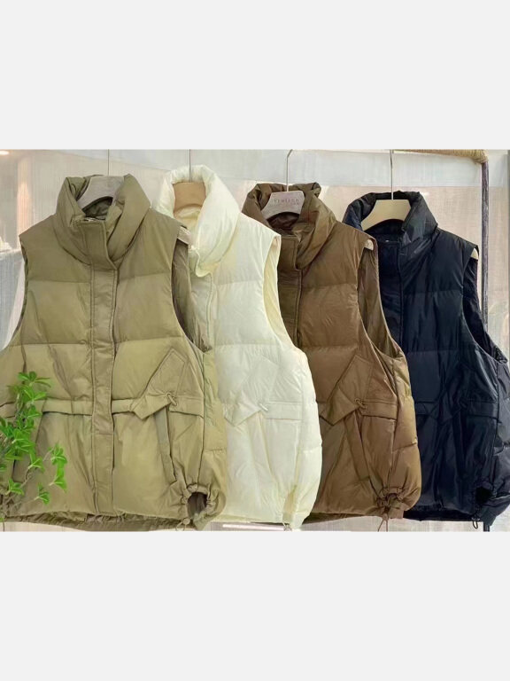 Women's Casual High Neck Thermal Lined Plain Puffer Vest Jacket, Clothing Wholesale Market -LIUHUA, 