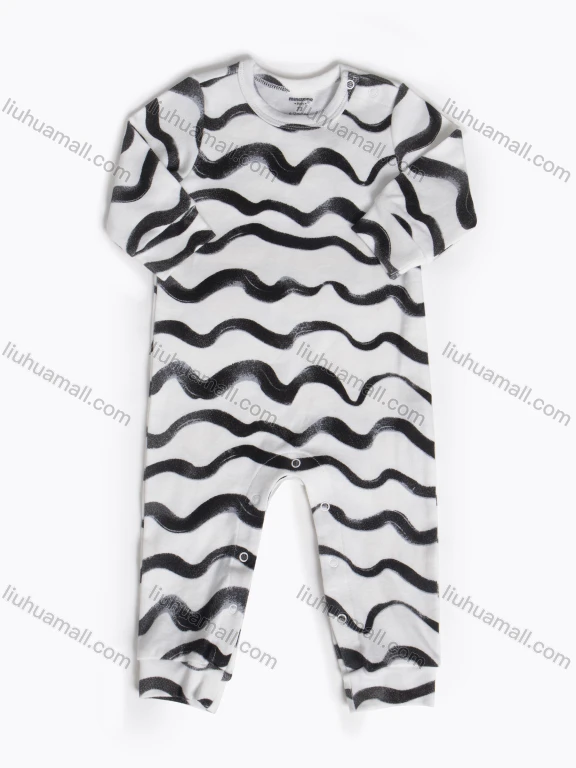 Wholesale Baby's Unisex Casual Long Sleeve Wave Print Front Bottom Snap Onesies Jumpsuits