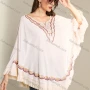 Wholesale Women's Elegant Tie Neck Embroidery Fringe Hem Poncho AT0431# preview