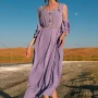 Wholesale Women's Muslim Islamic Sweetheart Neck Lace Sleeve Rhinestone Dress BA7034# preview