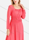Wholesale Women's Casual Square Neck Plain Ruched Long Sleeve Maxi Dress - Liuhuamall