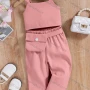 Wholesale Girl's Casual Plain Cami Top & Flap Pockets Straight Leg Pants 2 Piece Set With Belt preview