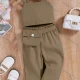 Wholesale Girl's Casual Plain Cami Top & Flap Pockets Straight Leg Pants 2 Piece Set With Belt Coffee Clothing Wholesale Market Liuhua