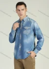 Wholesale Men's Distressed Light Wash Long Sleeve Button Down Casual Denim Shirt - Liuhuamall