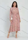Wholesale Women's Casual Mock Neck Tie Front Floral Print Long Sleeve Midi Dress With Belt - Liuhuamall