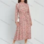 Wholesale Women's Casual Mock Neck Tie Front Floral Print Long Sleeve Midi Dress With Belt preview