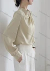 Wholesale Women's Casual Mock Neck Bishop Sleeve Ruched Plain Blouse - Liuhuamall